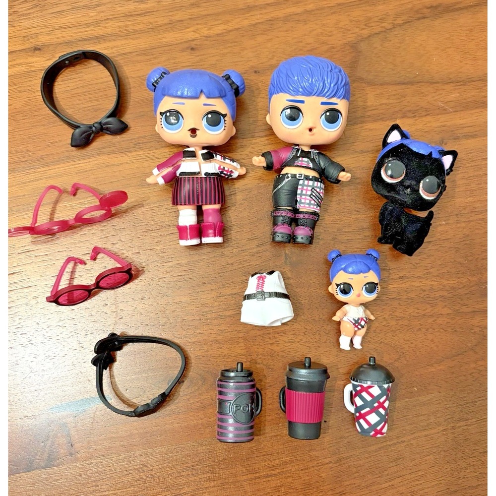 Lol Surprise Midnight Family Lot Twins Baby Pet And Accessories Purple Hair